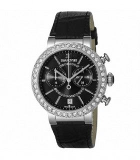 Swarovski Citra Sphere Chronograph Black Dial Black Leather Strap Watch for Women - 5027131