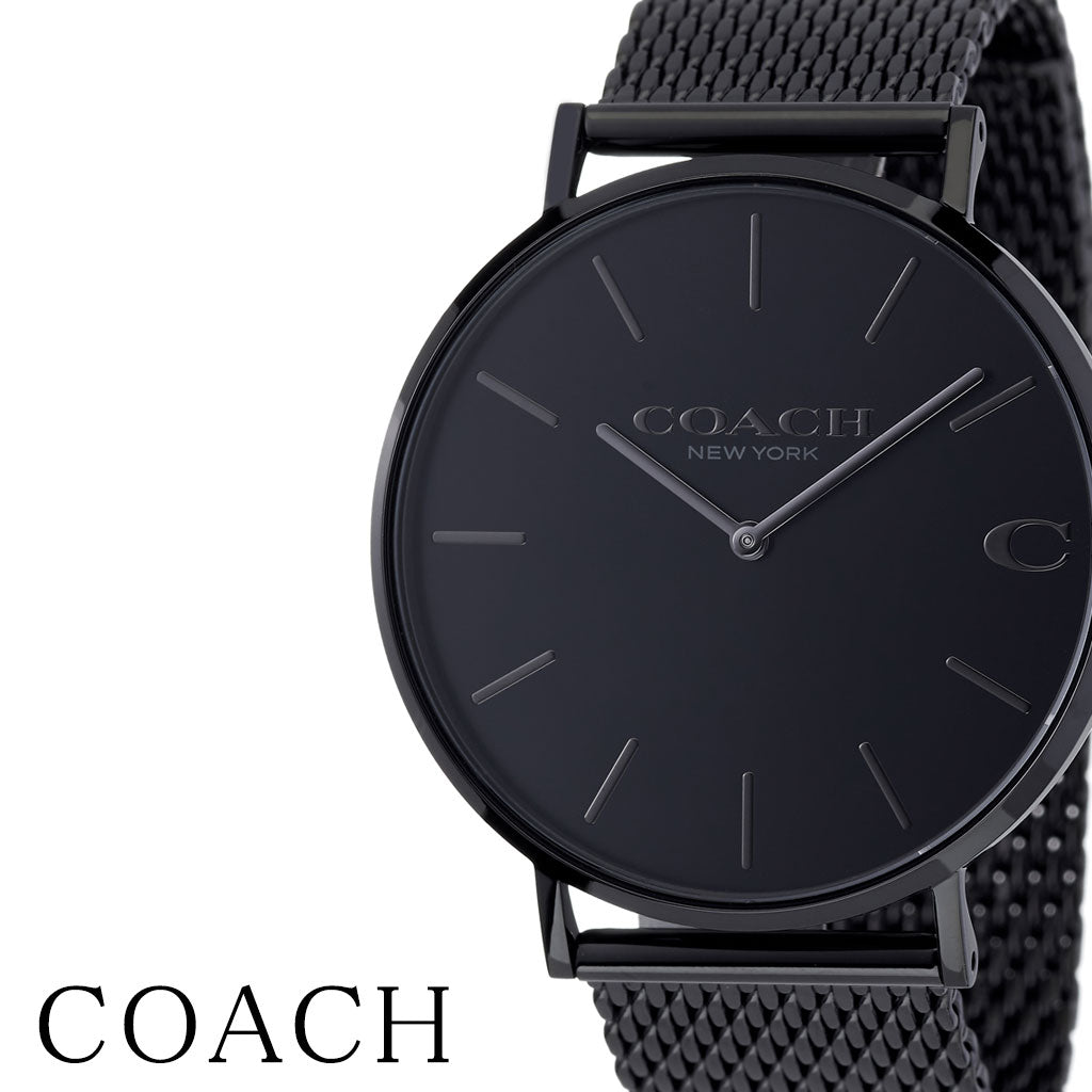Coach Charles Black Dial Black Mesh Bracelet Watch for Men - 14602148