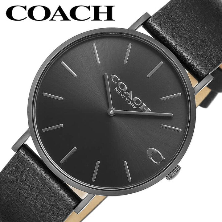 Coach Charles Black Dial Black Leather Strap Watch for Men - 14602434