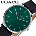 Coach Charles Green Dial Black Leather Strap Watch for Men - 14602436