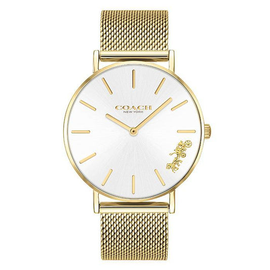 Coach Perry White Dial Gold Mesh Bracelet Watch for Women - 14503125