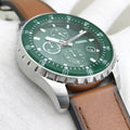 Fossil Dillinger Luggage Chronograph Green Dial Brown Leather Strap Watch for Men - FS5734