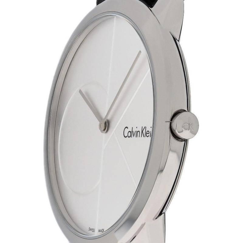 Calvin Klein Minimal Silver Dial Black Leather Strap Watch for Men - K3M211CY