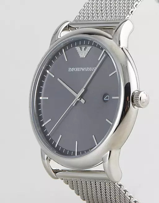 Emporio Armani Luigi Quartz Grey Dial Silver Mesh Bracelet Watch For Men - AR11069