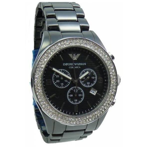 Emporio Armani Ceramica Black Dial Black Steel Strap Watch For Men - AR1455