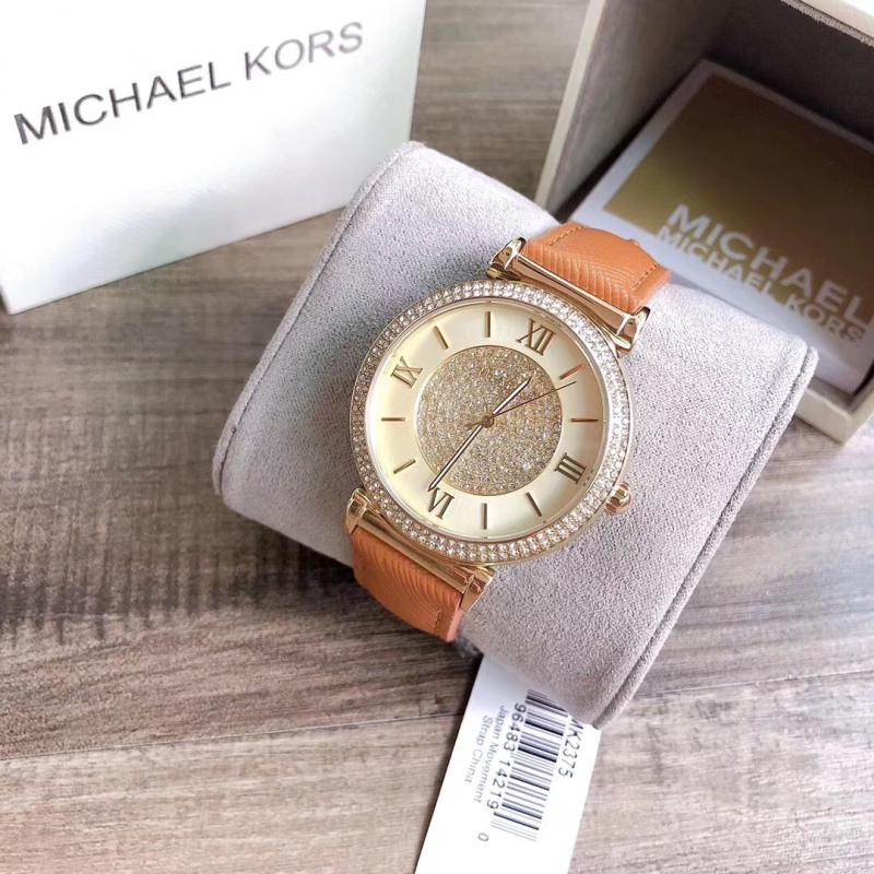 Michael Kors Catlin Champagne Dial Brown Leather Strap Watch for Women - MK2375