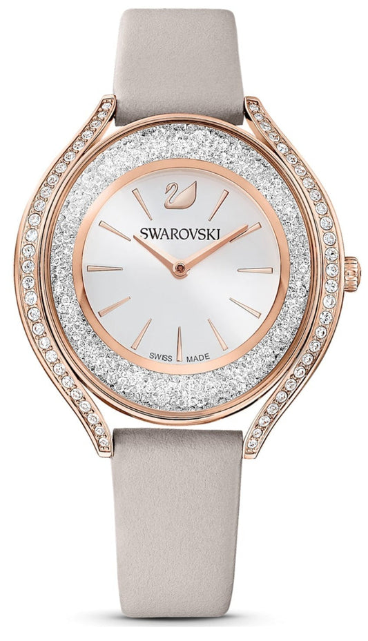 Swarovski Crystalline Aura Silver Dial Beige Leather Strap Watch for Women - 5519450