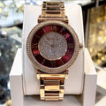 Michael Kors Caitlin Red Dial Rose Gold Steel Strap Watch for Women - MK3377