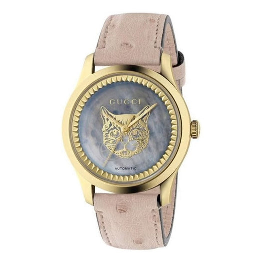 Gucci G Timeless Skeleton 16K Gold Mother of Pearl Dial Pink Leather Strap  Watch For Women - YA1264110
