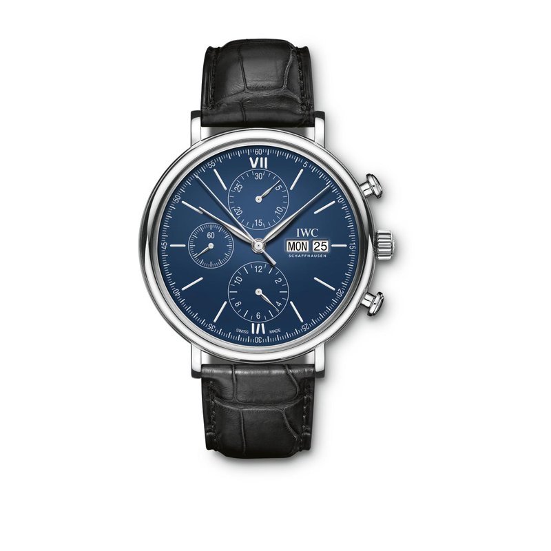 IWC Portofino Chronograph Blue Dial Black Leather Strap Watch for Men - IW391023