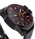 Diesel Mega Chief Chronograph Black Dial Black Leather Strap Watch For Men - DZ4291