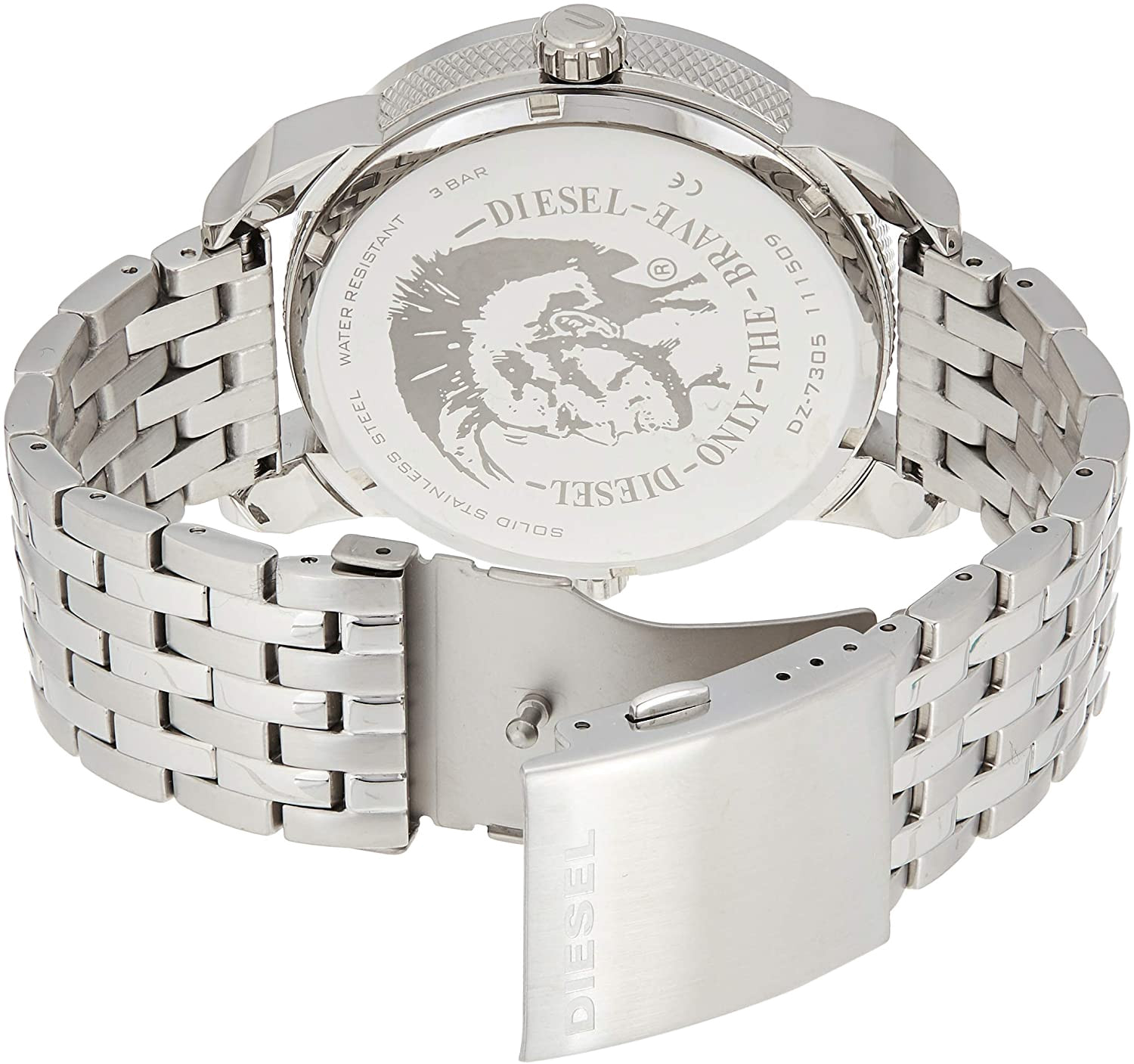 Diesel Mini Daddy Dual Time Silver Dial Silver Steel Watch For Men - DZ7305