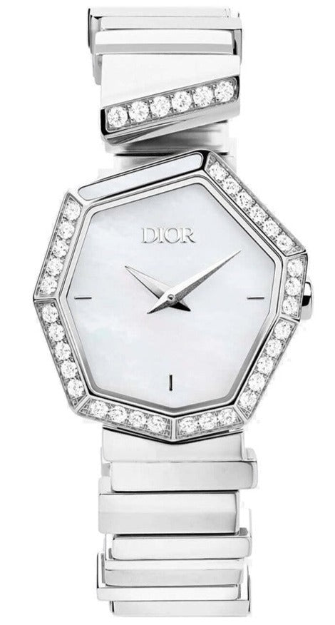 Dior Gem Dior Mother of Pearl Diamonds White Dial White Leather Strap Watch for Women - CD18111X1006