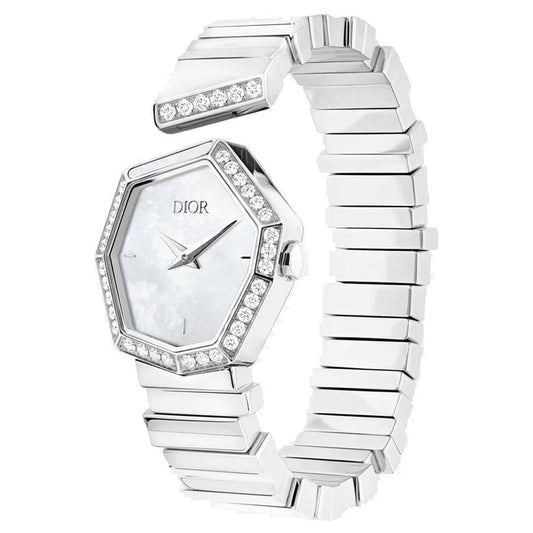 Dior Gem Dior Mother of Pearl Diamonds White Dial White Leather Strap Watch for Women - CD18111X1006