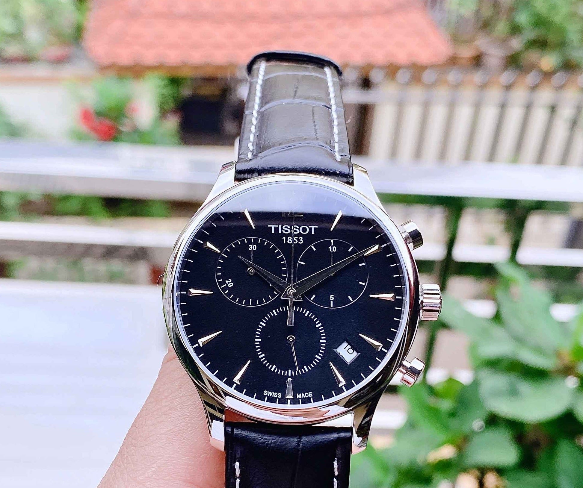 Tissot Tradition Chronograph Black Dial Black Leather Strap Watch For Men - T0636171605700