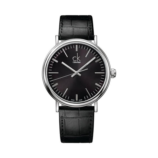Calvin Klein Surround Black Dial Black Leather Strap Watch for Men - K3W211C1