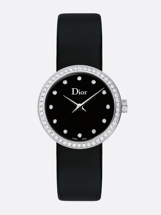 Dior La D De Dior Diamonds Black Dial Black Leather Strap Watch for Women - CD047111A004 0000