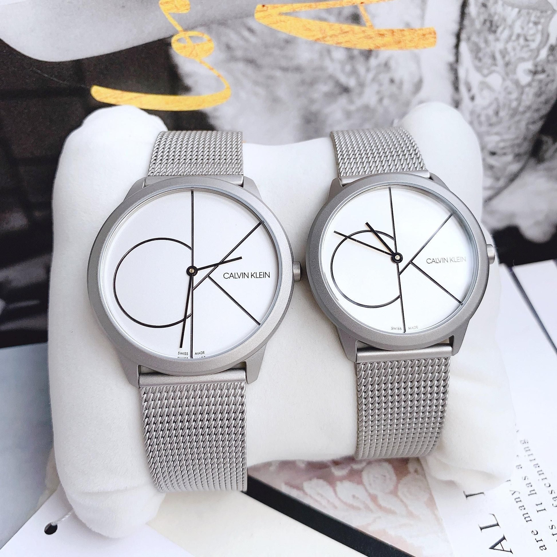 Calvin Klein Minimal White Dial Silver Mesh Bracelet Watch for Men - K3M5115X