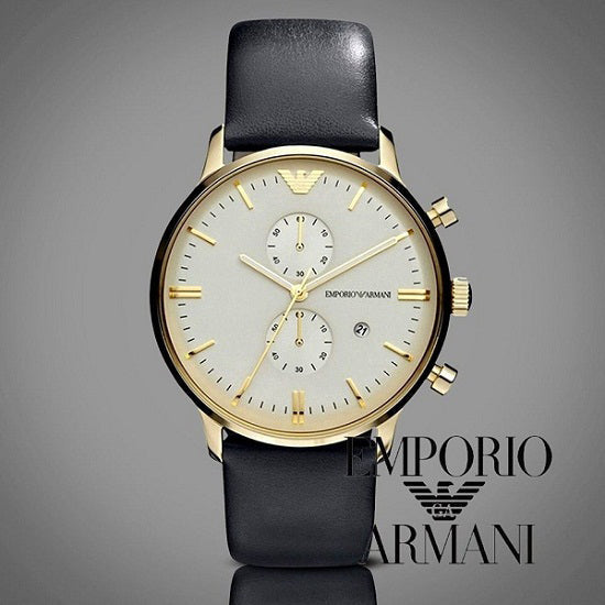 Emporio Armani Gianni White Dial Grey Leather Strap Watch For Men - AR0386