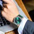 Salvatore Ferragamo F-80 Classic Green Dial Green Leather Strap Watch for Men - SFDT00519