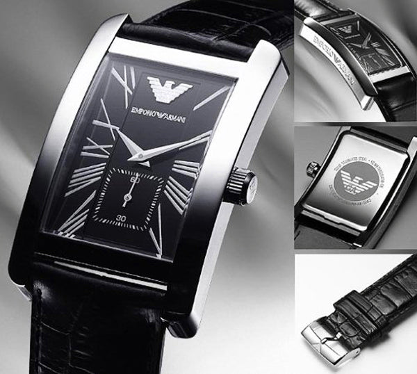 Emporio Armani Classic Black Dial Black Leather Strap Watch For Men - AR0143