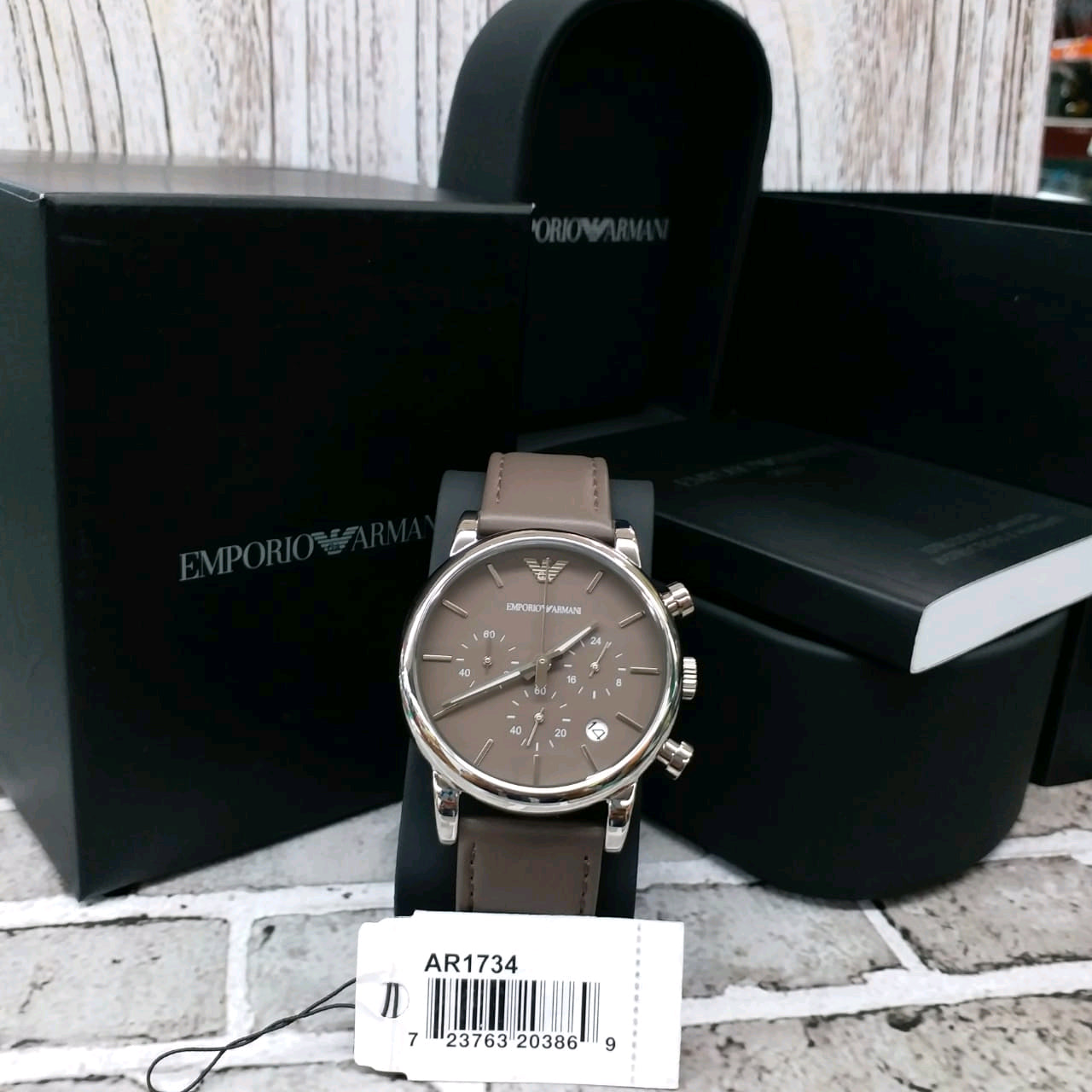 Emporio Armani Classic Chronograph Brown Dial Brown Leather Strap Watch For Men - AR1734