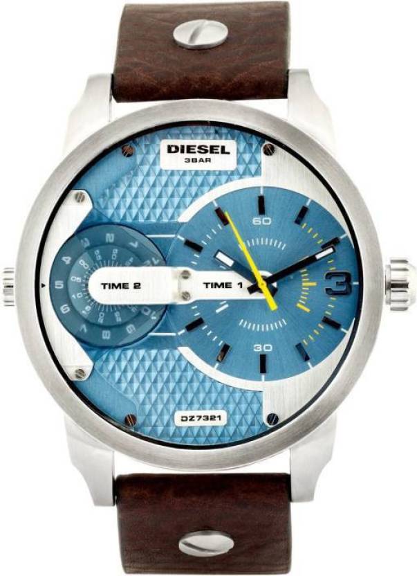 Diesel Mini Daddy Blue Dial Brown Leather Strap Watch For Men - DZ7321