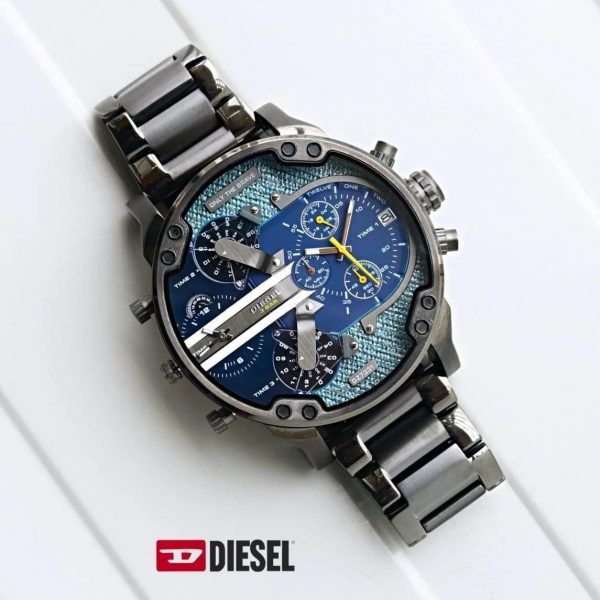 Diesel Big Daddy 2.0 Blue Dial Grey Steel Strap Watch For Men - DZ7331