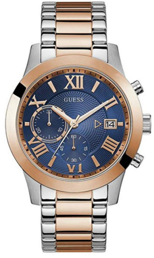 Guess Atlas Chronograph Blue Dial Two Tone Steel Strap Watch for Men - W0668G6