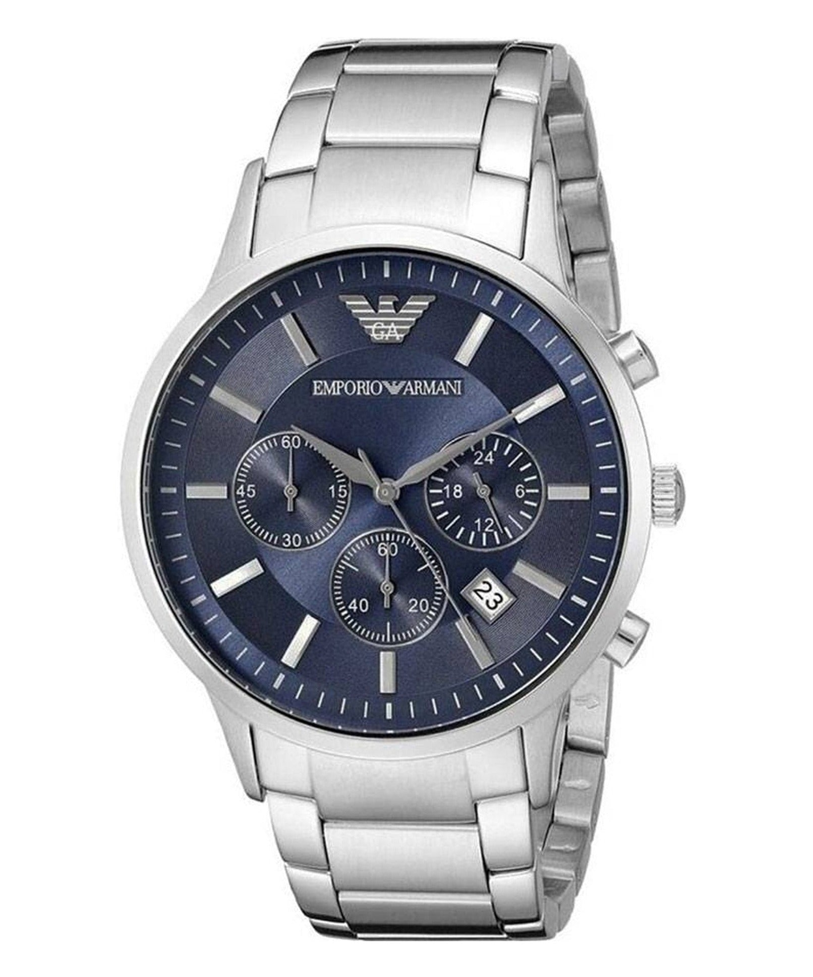 Emporio Armani Renato Chronograph Blue Dial Silver Steel Strap Watch For Men - AR2448