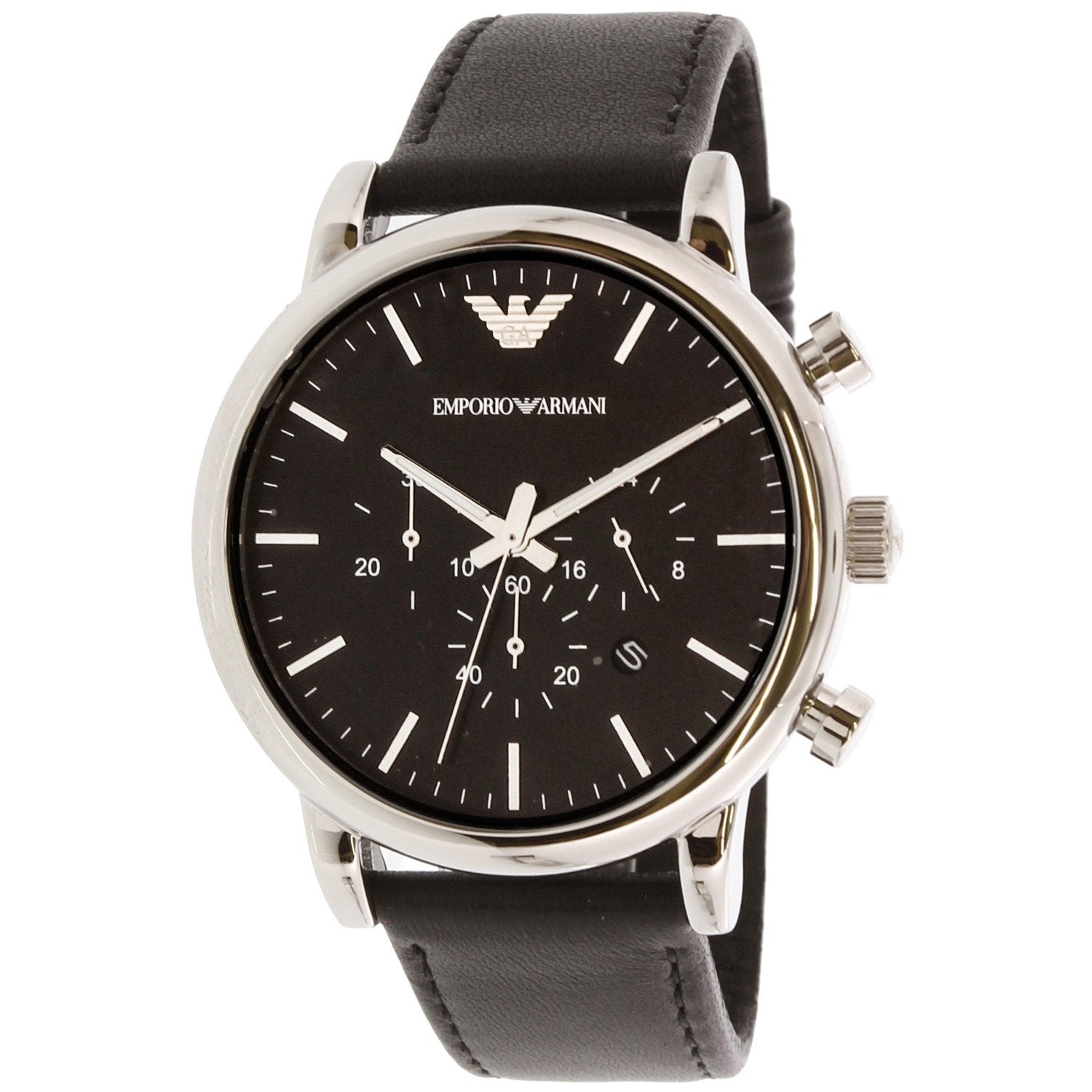 Emporio Armani Luigi Chronograph Black Dial Black Leather Watch For Men - AR1828