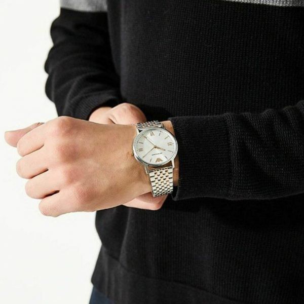 Emporio Armani Kappa Quartz Silver Dial Two Tone Mesh Bracelet Watch For Men - AR11093
