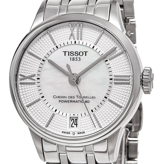 Tissot Chemin Des Tourelles Powermatic 80 Lady White Dial Silver Steel Strap Watch For Women - T099.207.11.037.00
