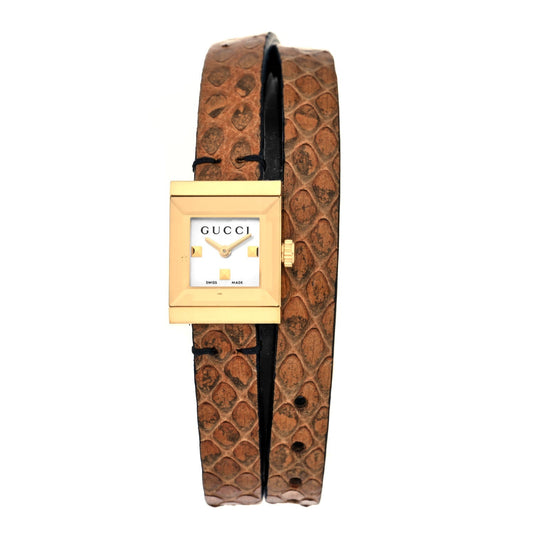 Gucci G Frame White Dial Brown Leather Strap Watch For Women - YA128523