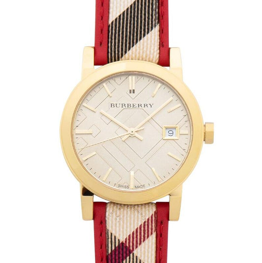 Burberry The City Champagne Dial Beige Leather Strap Watch for Women - BU9139