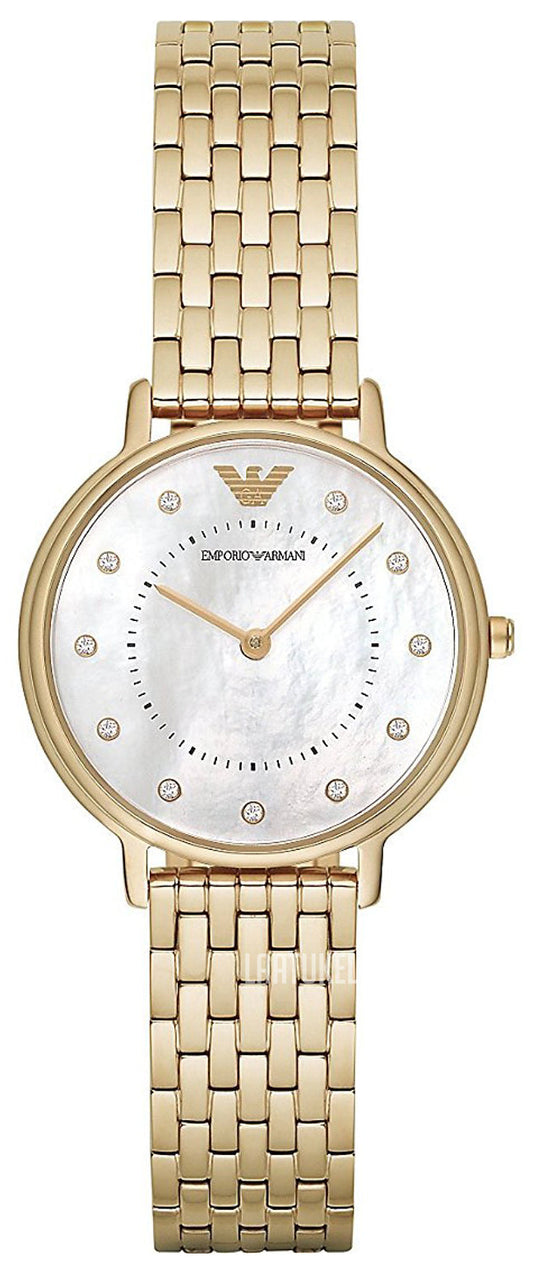 Emporio Armani Dress Analog Mother of Pearl Dial Gold Steel Strap Watch For Women - AR11007