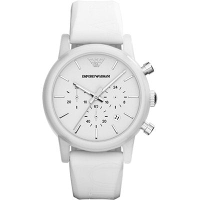 Emporio Armani Classic Chronograph White Dial White Rubber Strap Watch For Men - AR1054