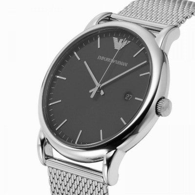 Emporio Armani Luigi Quartz Grey Dial Silver Mesh Bracelet Watch For Men - AR11069