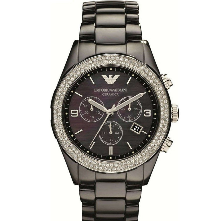 Emporio Armani Ceramica Black Dial Black Steel Strap Watch For Men - AR1455