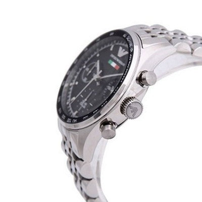 Emporio Armani Sportivo Chronograph Black Dial Silver Steel Strap Watch For Men - AR5984