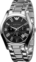 Emporio Armani Valente Chronograph Black Dial Silver Steel Strap Watch For Men - AR0673