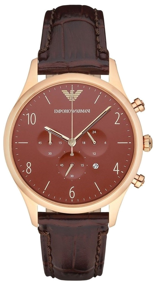 Emporio Armani Classic Chronograph Burgundy Dial Brown Leather Strap Watch For Men - AR1890