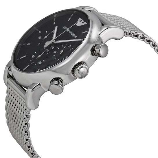 Emporio Armani Luigi Chronograph Black Dial Silver Mesh Bracelet Watch For Men - AR1811