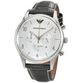 Emporio Armani Classic Chronograph Silver Dial Grey Leather Strap Watch For Men - AR1861