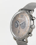 Emporio Armani Aviator Brown Dial Grey Mesh Bracelet Watch For Men - AR11141