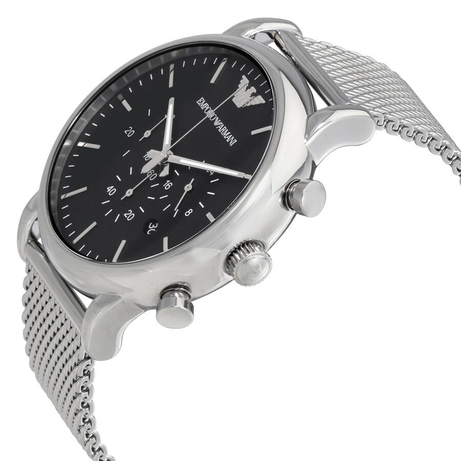 Emporio Armani Luigi Black Dial Silver Mesh Bracelet Watch For Men - AR8032