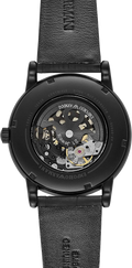 Emporio Armani Meccanico Automatic Skeleton Dial Black Leather Strap Watch For Men - AR60008