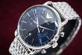 Emporio Armani Aviator Chronograph Blue Dial Silver Steel Strap Watch For Men - AR11238