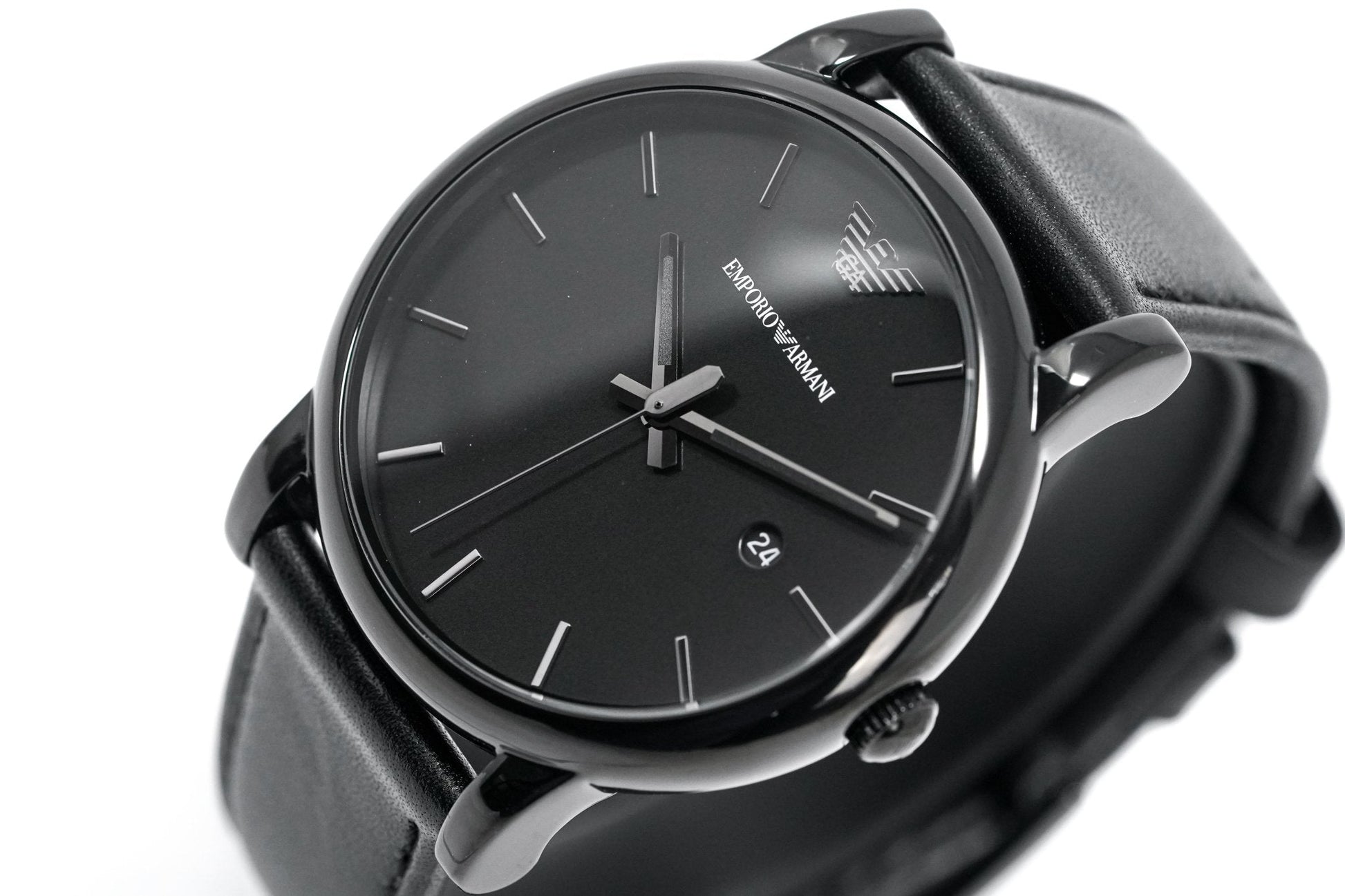 Emporio Armani Classic Black Dial Black Leather Strap Watch For Men - AR1732