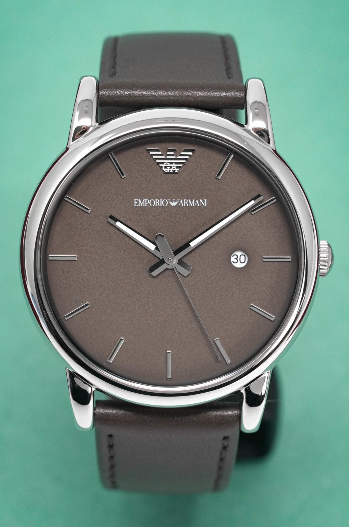 Emporio Armani Classic Quartz Grey Dial Grey Leather Strap Watch For Men - AR1730